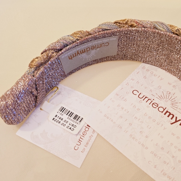Anthropologie Curried Myrrh Constance Pearled Metallic Braided Headband - Picture 5 of 6